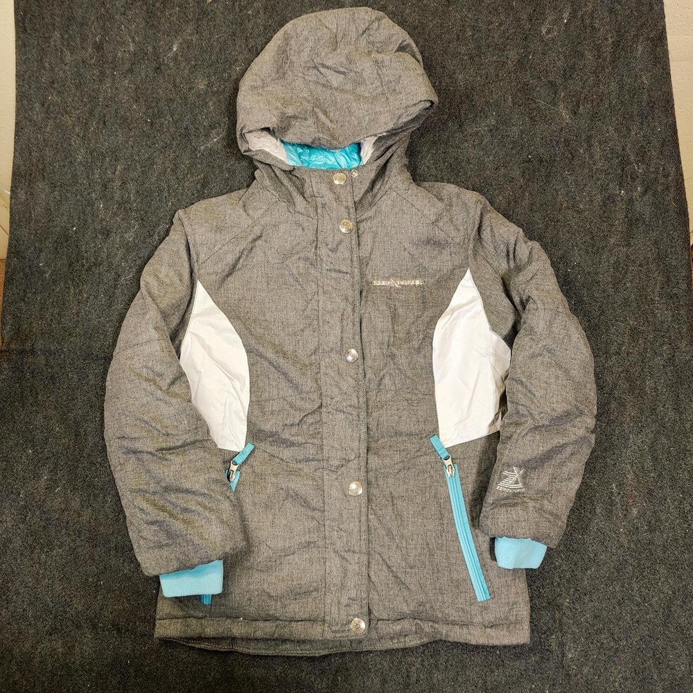 ZeroXposur kids Grey Blue Hooded Ski Jacket Winter Coat Size 10/12